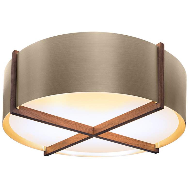 Image 1 Cerno Plura 24" Walnut and Distressed Brass LED Drum Ceiling Light