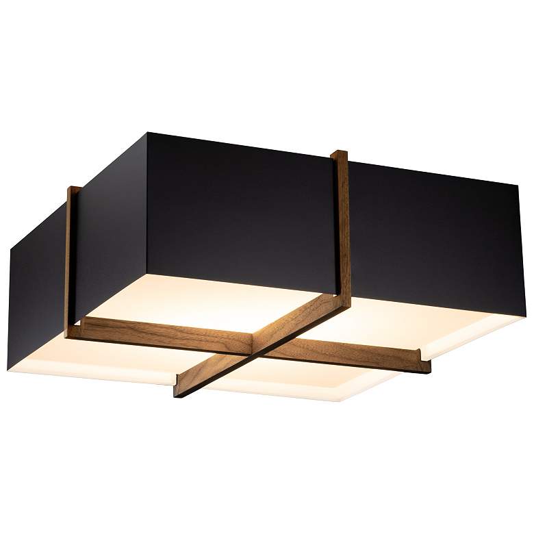 Image 1 Cerno Veram 18"W Matte Black and Walnut LED Ceiling Light