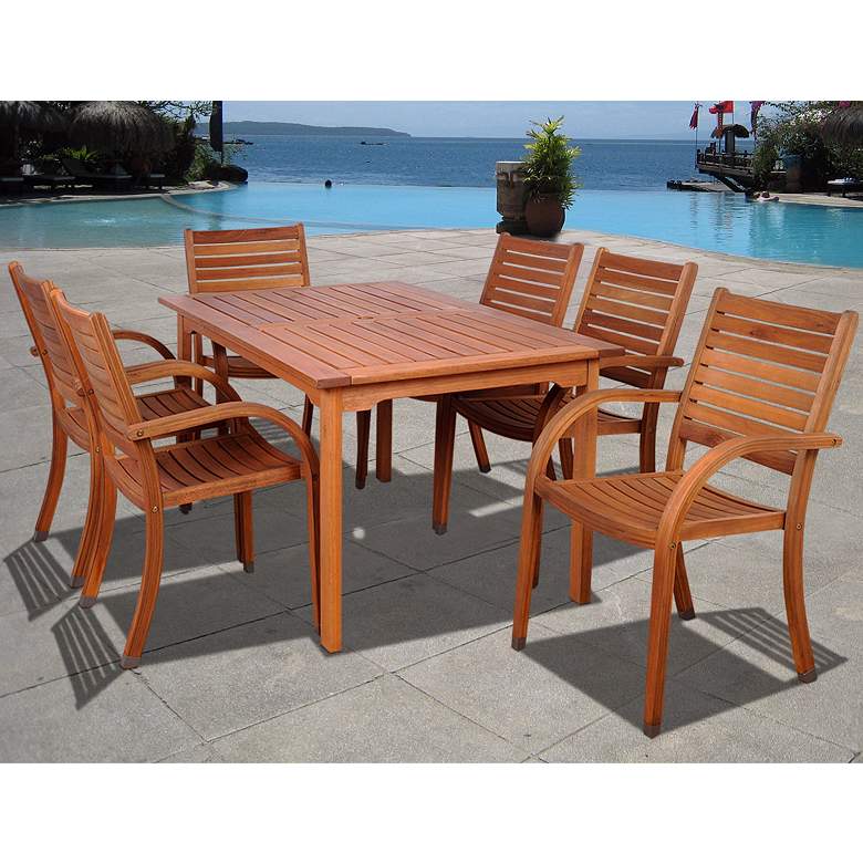 Image 1 Cerrissa 7-Piece Wood Rectangular Outdoor Dining Set