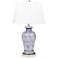 Cerulean Blue and White Ceramic Floral Print Jar Table Lamp
