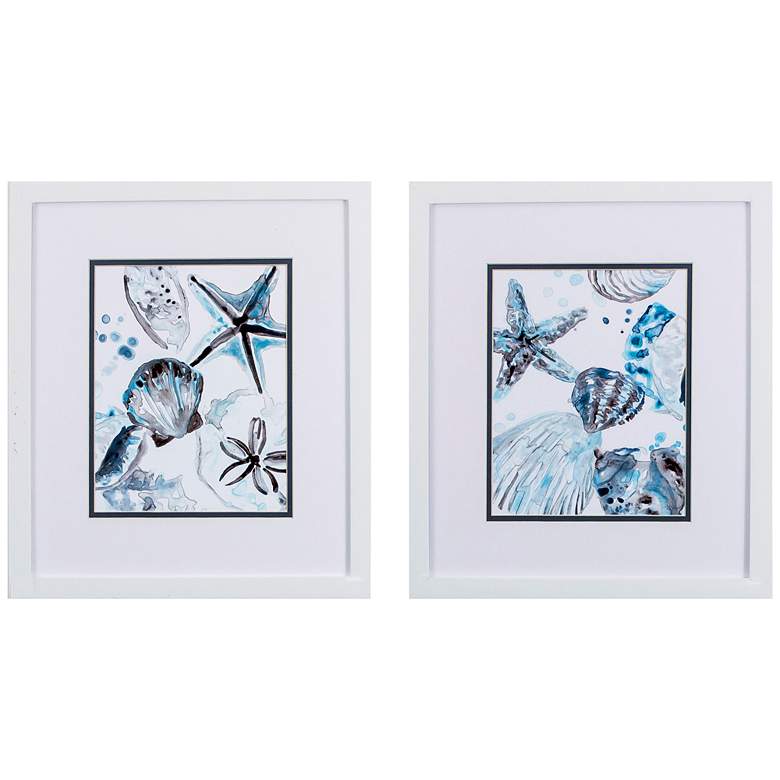Image 1 Cerulean Seashells A 16" High 2-Piece Framed Wall Art