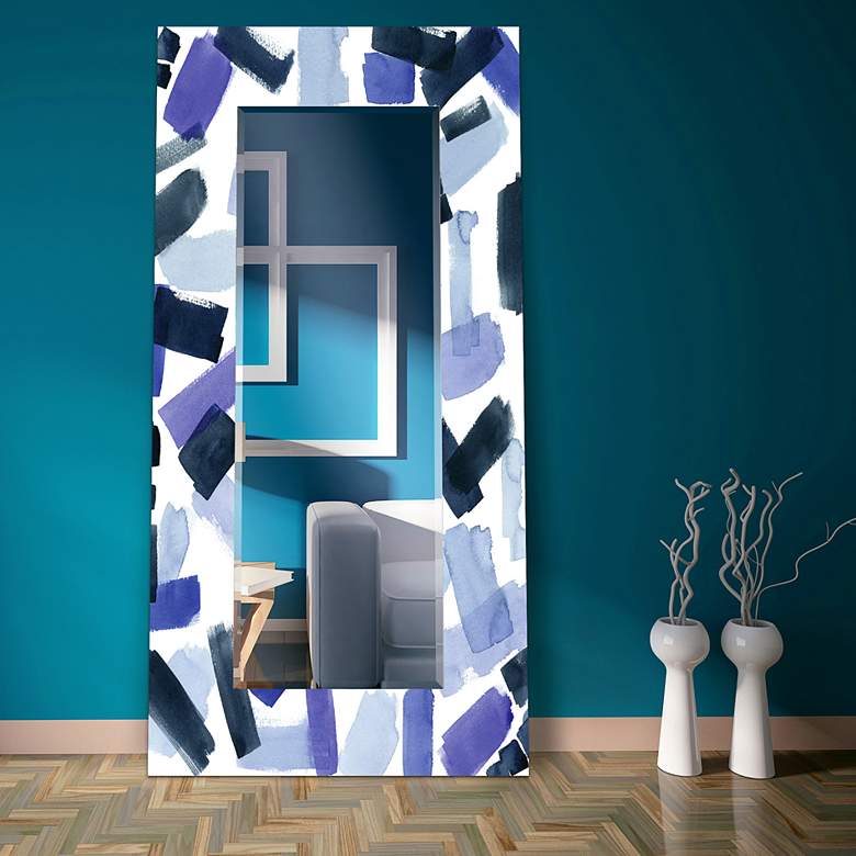 Image 2 Cerulean Strokes Art Glass 36 inch x 72 inch Rectangular Wall Mirror