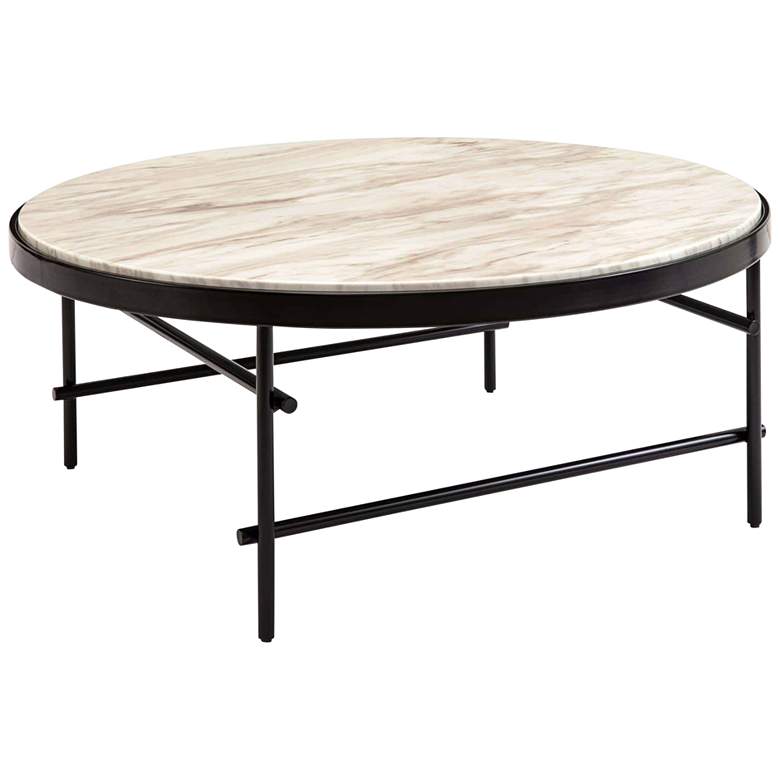 Image 1 Cesario 39" Wide Creamy Marble and Black Metal Coffee Table