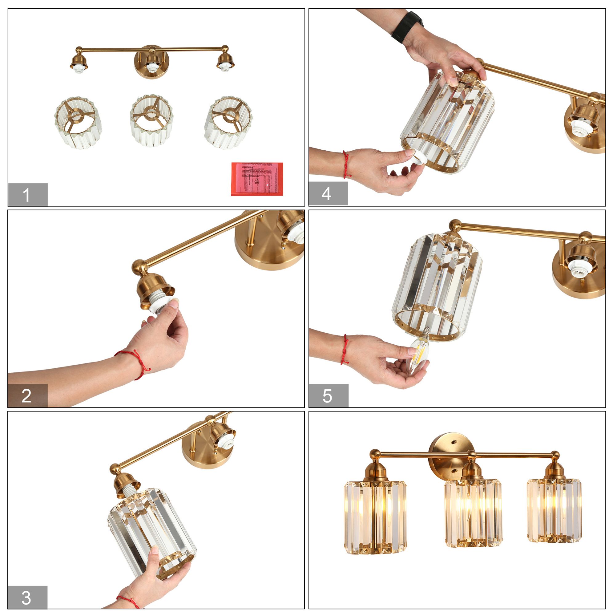Image 5 Cestalia 24"W Warm Brass 3-Light Crystal Dimmable Bathroom Vanity Light more views