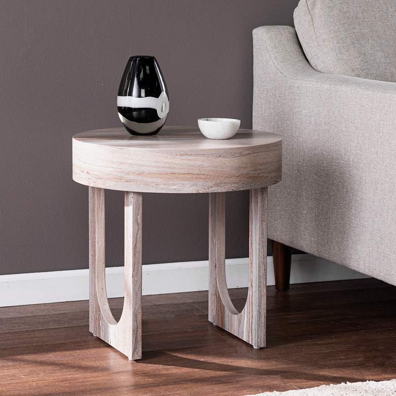 Image 1 Chadkirk 19 3/4" Wide Brown Faux Marble Round End Table