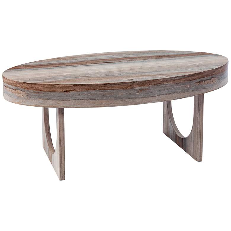 Image 2 Chadkirk 43 1/4 inch Wide Brown Faux Marble Oval Cocktail Table