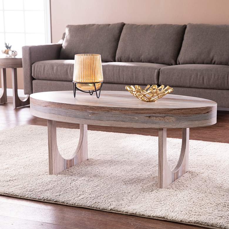 Image 1 Chadkirk 43 1/4" Wide Brown Faux Marble Oval Cocktail Table