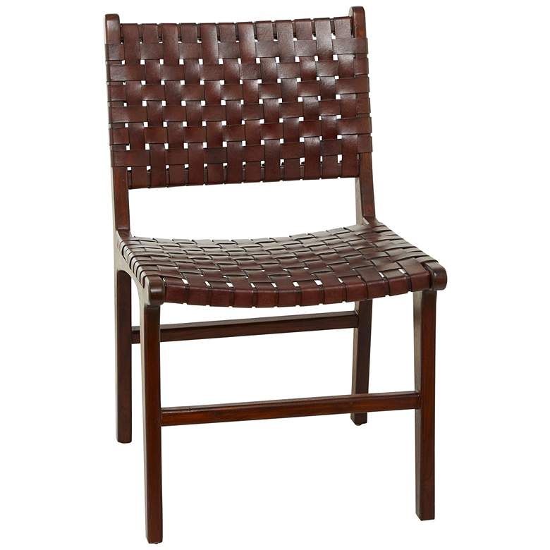 Image 1 Chadwick Brown Cow Leather Woven Dining Chairs Set of 2