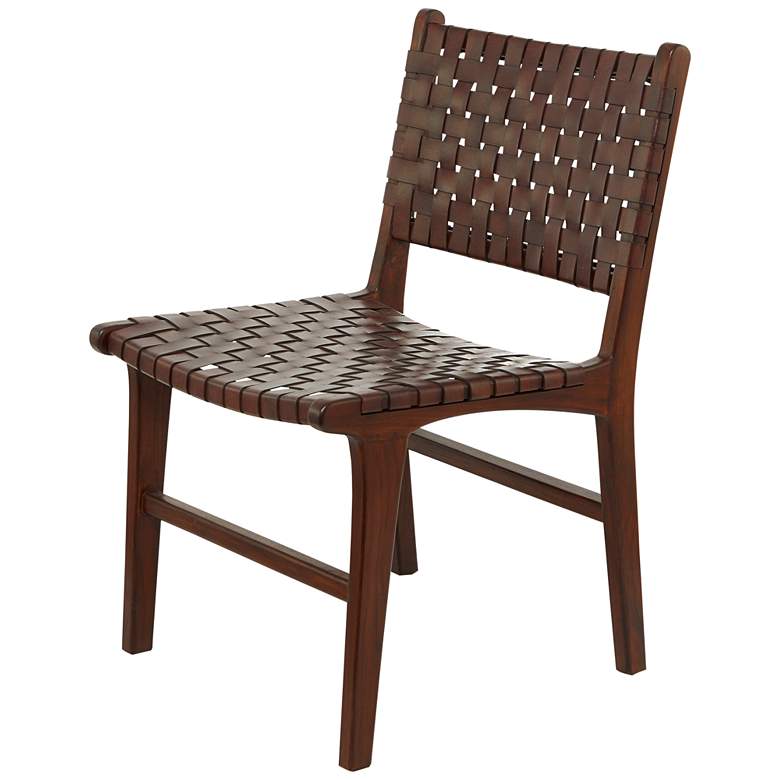 Image 3 Chadwick Brown Cow Leather Woven Dining Chairs Set of 2 more views