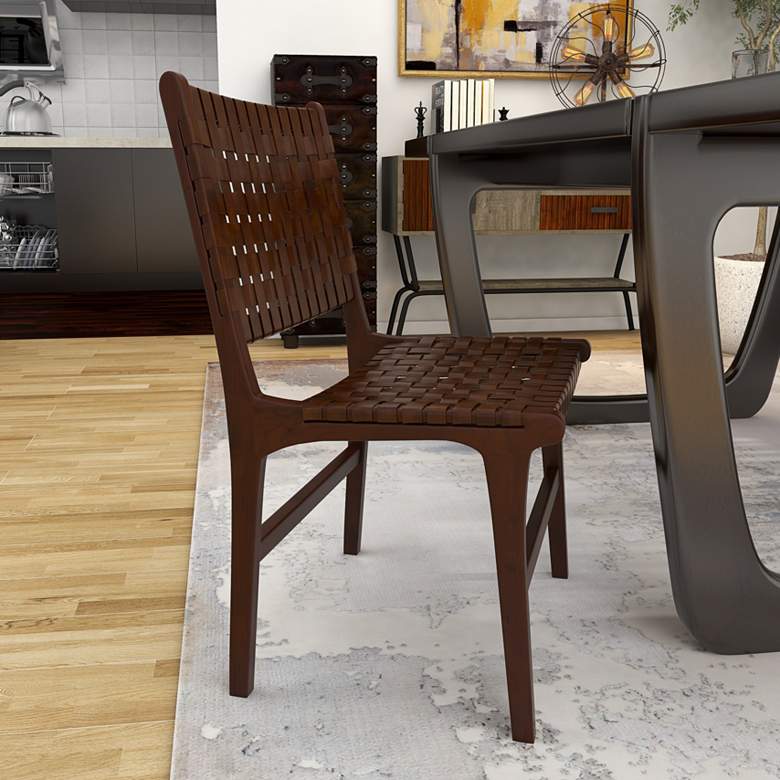 Image 5 Chadwick Brown Cow Leather Woven Dining Chairs Set of 2 more views