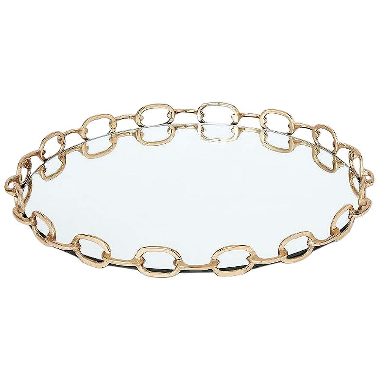 Image 1 Chain Links Polished Brass Mirrored Round Decorative Tray