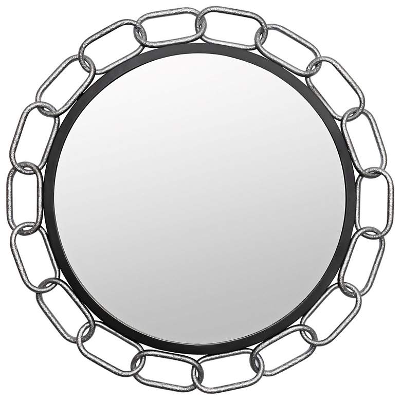 Image 1 Chains of Love Matte Black and Silver 30" Round Wall Mirror