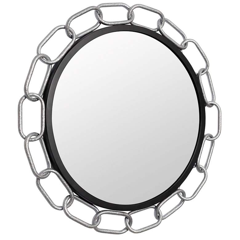 Image 2 Chains of Love Matte Black and Silver 30" Round Wall Mirror more views