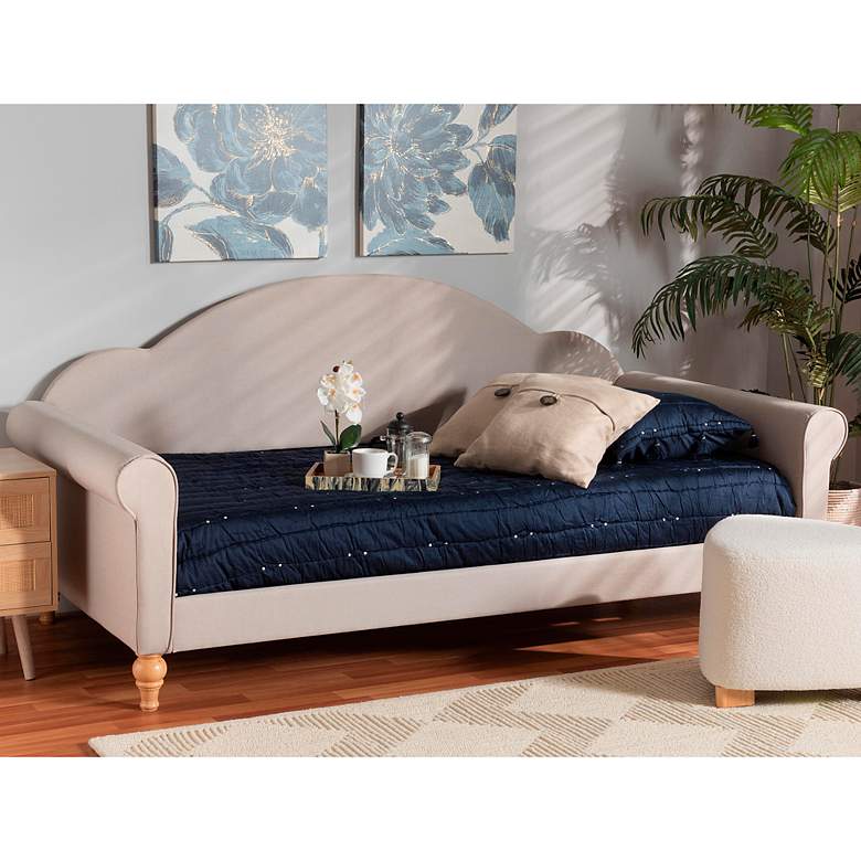 Image 1 Chaise Light Gray Velvet Fabric Twin Size Daybed