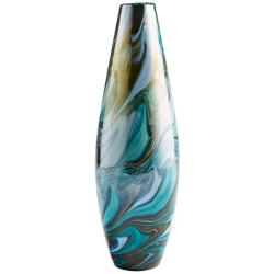 Chalcedony Medium 15 3/4&quot; High Multi-Color Blue Glass Vase