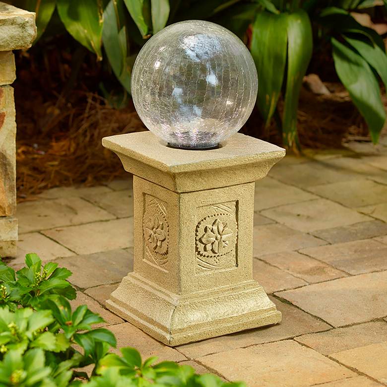 Image 1 Chameleon Solar LED Outdoor Gazing Ball with Tuscan Pedestal
