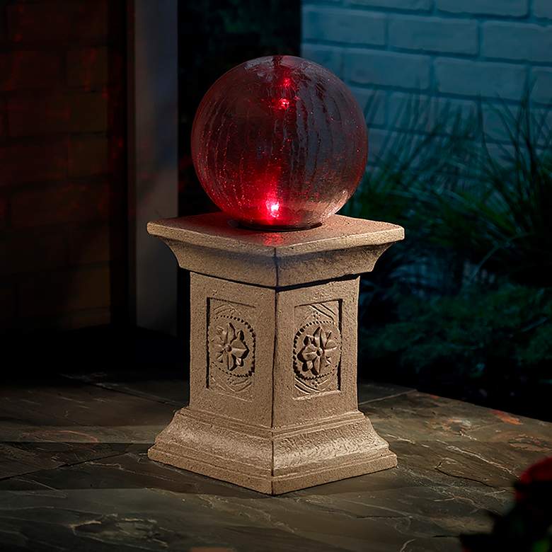Image 5 Chameleon Solar LED Outdoor Gazing Ball with Tuscan Pedestal more views