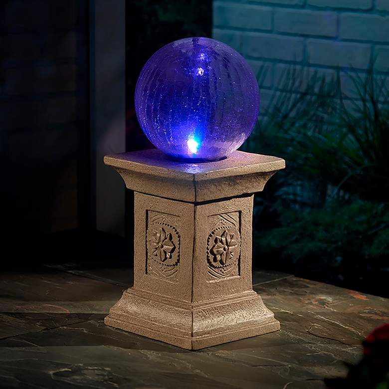 Image 6 Chameleon Solar LED Outdoor Gazing Ball with Tuscan Pedestal more views