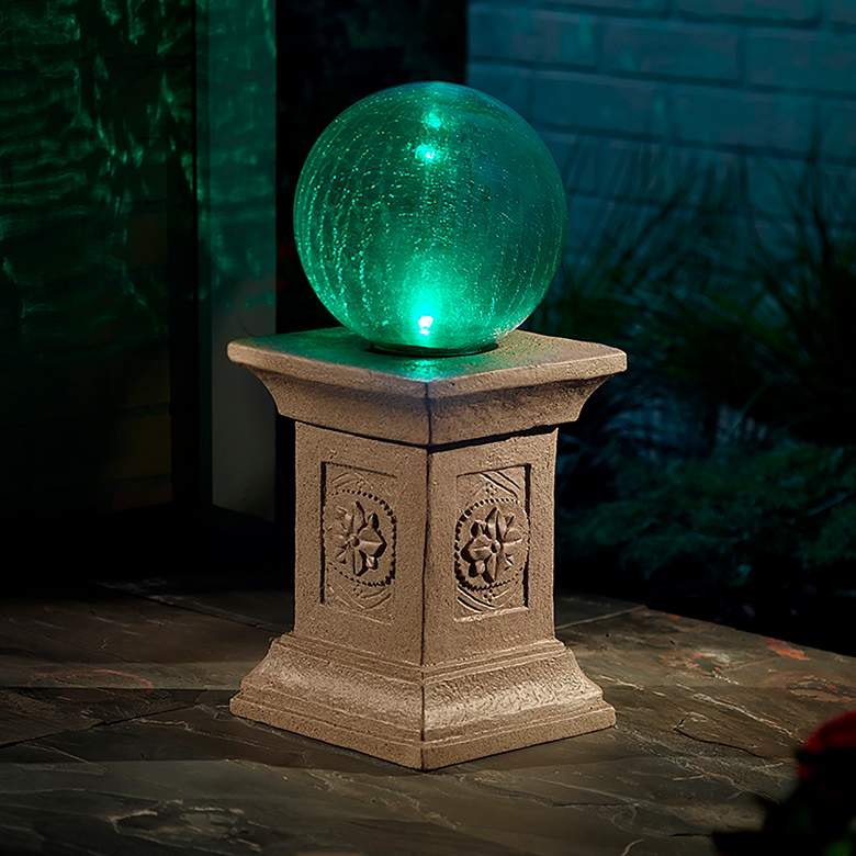 Image 7 Chameleon Solar LED Outdoor Gazing Ball with Tuscan Pedestal more views