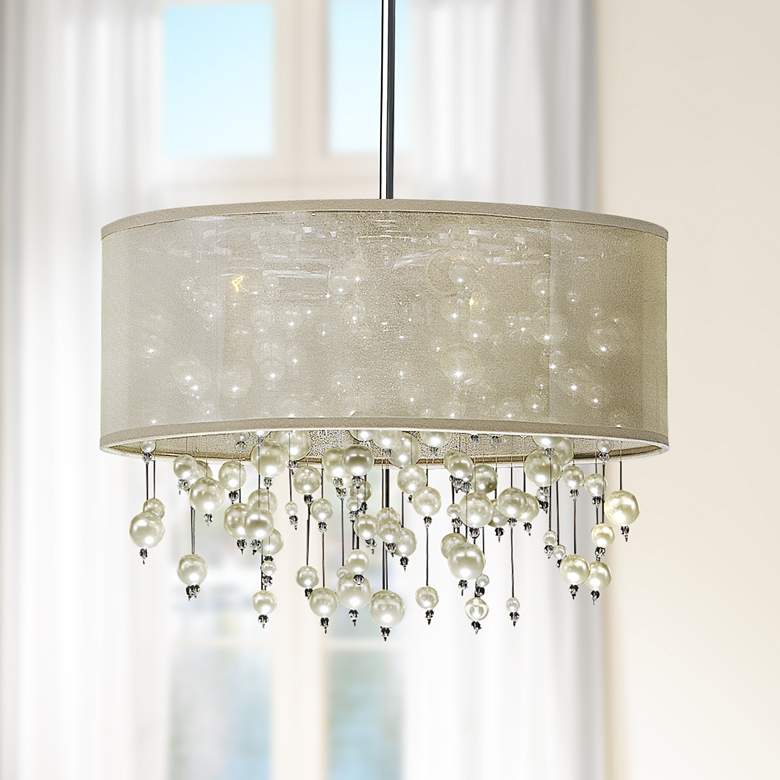 Image 1 Champagne 18 inch Wide Beaded Polished Chrome Pendant Light