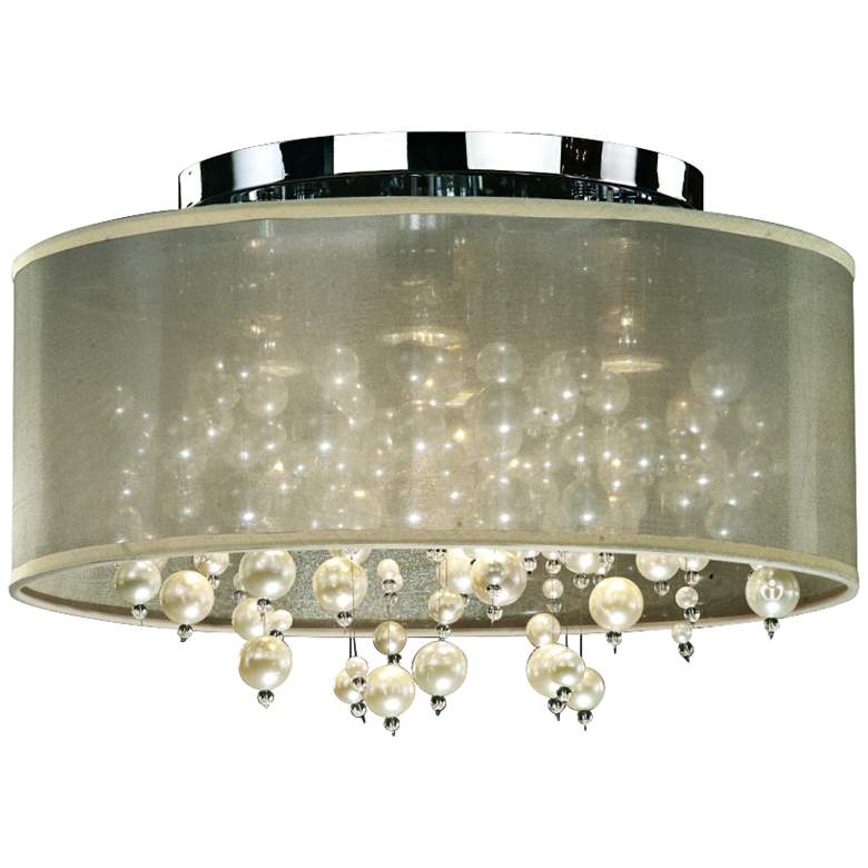 Image 1 Champagne 18 inchW Chrome 4-Light Faux Pearl Ceiling Light
