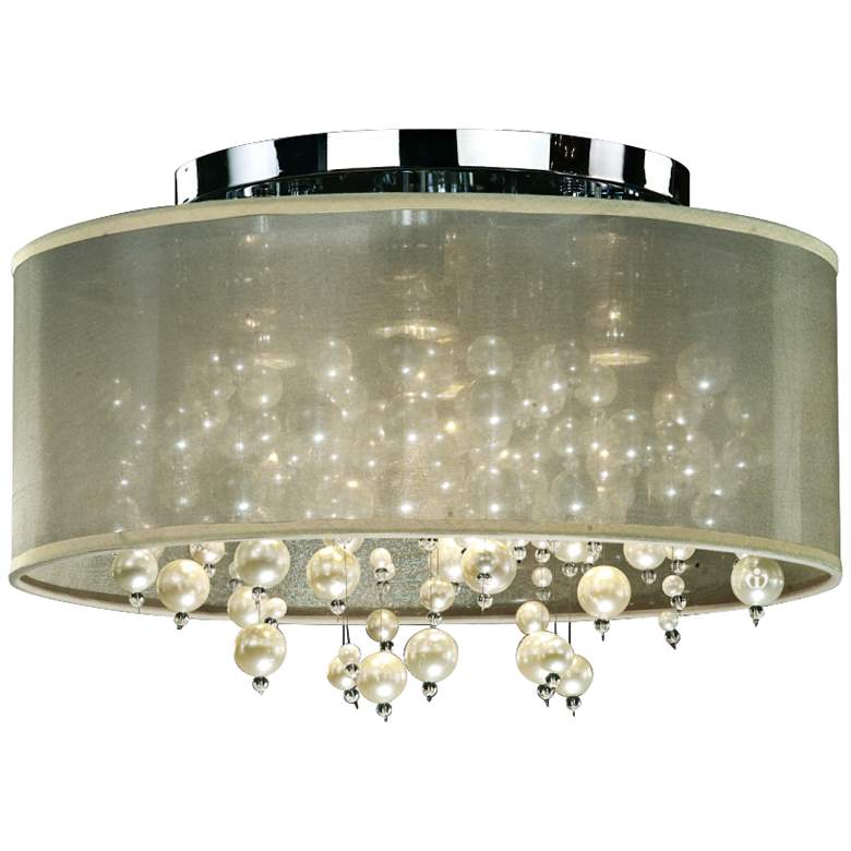 Image 1 Champagne 18"W Chrome 4-Light Faux Pearl Ceiling Light