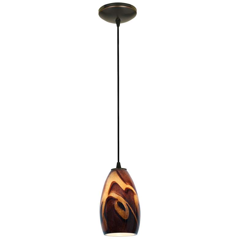 Image 1 Champagne 5" Wide Oil Rubbed Bronze Cord Hung Pendant w/ Inca Glass Sh