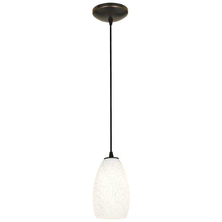 Image 1 Champagne 5"W Oil Rubbed Bronze Corded Pendant w/ White Stone Glass Sh