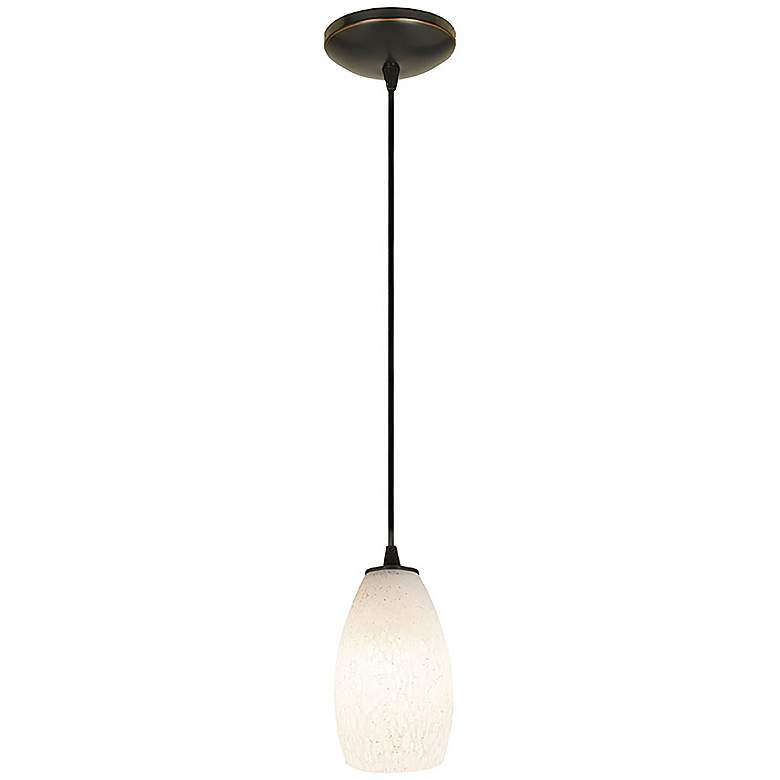 Image 2 Champagne 5"W Oiled Bronze Cord Hung LED Pendant w/ White Stone Glass more views
