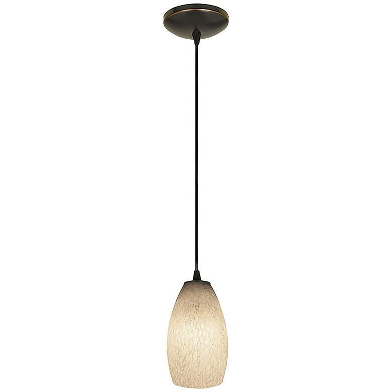 Image 3 Champagne 5"W Oiled Bronze Cord Hung LED Pendant w/ White Stone Glass more views