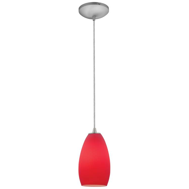 Image 1 Champagne - Cord - Brushed Steel Finish - Red Glass Shade