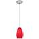 Champagne - Cord - Brushed Steel Finish - Red Glass Shade