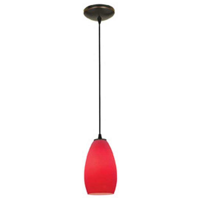 Image 1 Champagne - Cord - Oil Rubbed Bronze Finish - Red Glass Shade