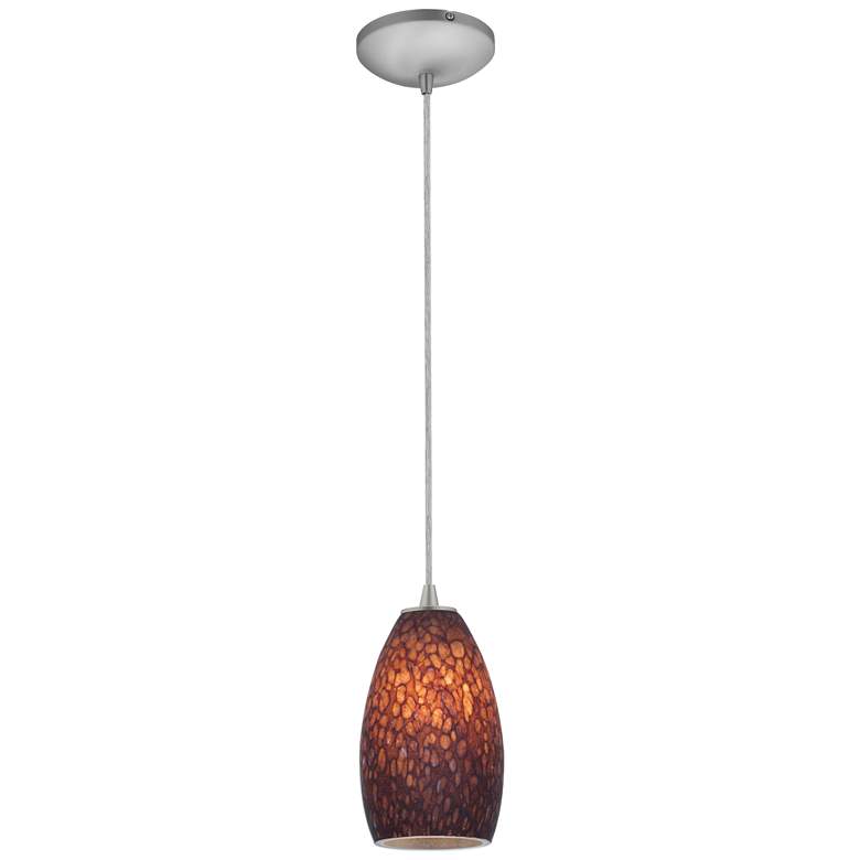 Image 1 Champagne - E26 LED Cord Pendant - Brushed Steel Finish - Brown Stone Glass
