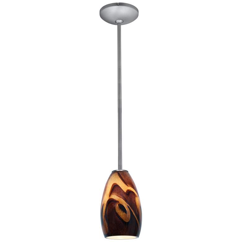 Image 1 Champagne - E26 LED Rod Pendant - Brushed Steel Finish - Inca Glass Shade