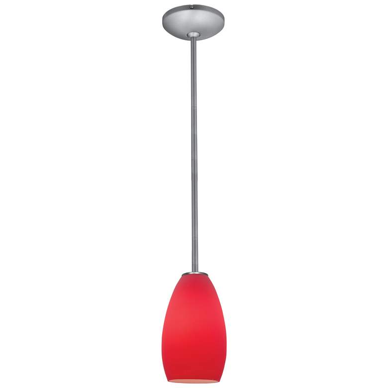Image 1 Champagne - E26 LED Rod Pendant - Brushed Steel Finish - Red Glass Shade