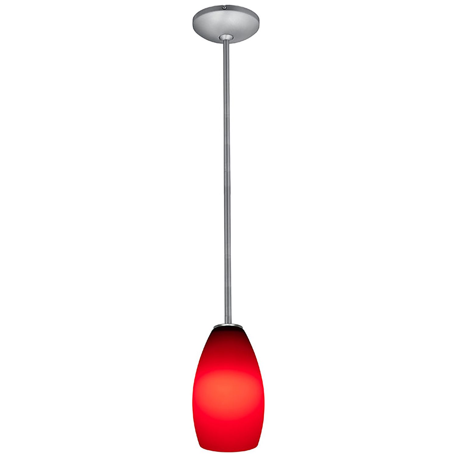Image 3 Champagne - E26 LED Rod Pendant - Brushed Steel Finish - Red Glass Shade more views