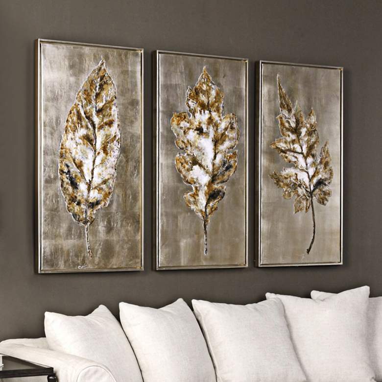 Image 1 Champagne Leaves 3-Piece 40 3/4 inch High Canvas Wall Art Set
