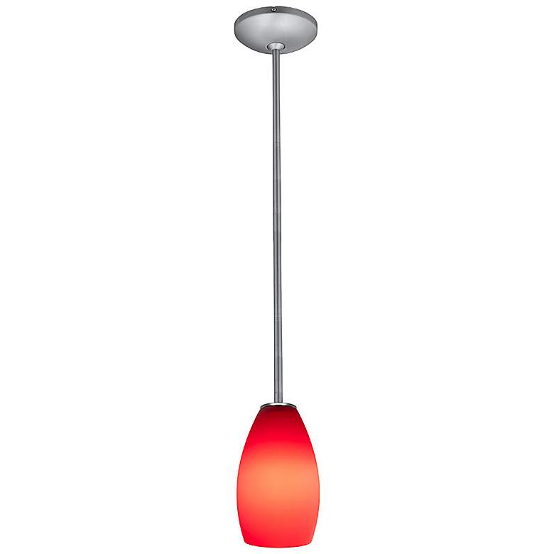 Image 2 Champagne - Rods - Brushed Steel Finish - Red Glass Shade more views
