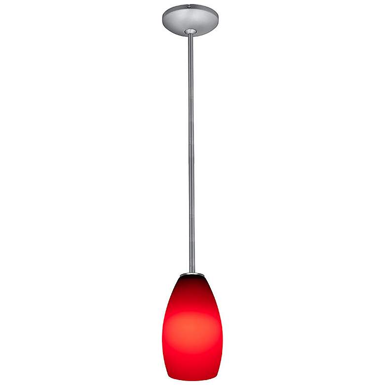 Image 3 Champagne - Rods - Brushed Steel Finish - Red Glass Shade more views