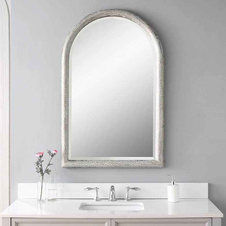 Champlain Aged Gray 26&quot; x 40 1/4&quot; Arch Top Wall Mirror