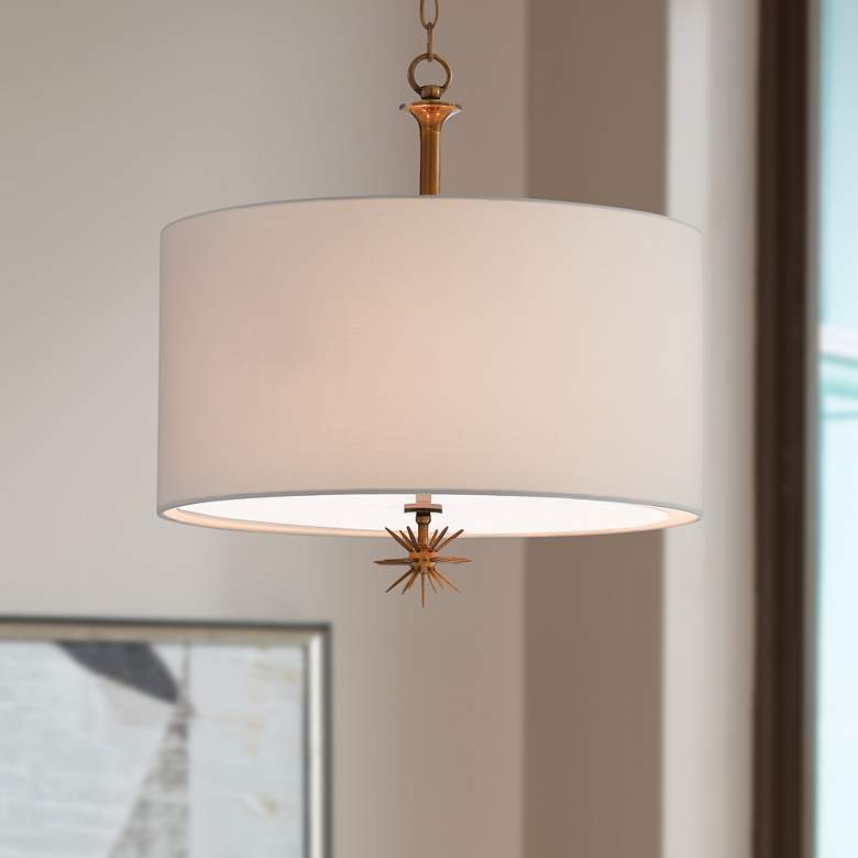 Image 1 Chancery 19" Wide Polished Antique Brass Drum Pendant Light