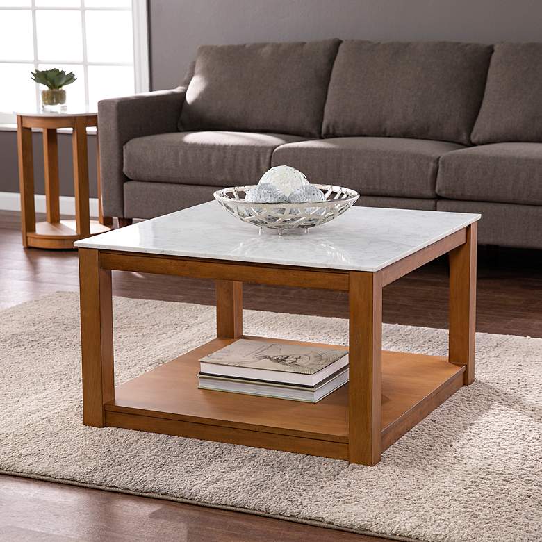 Image 1 Chandlen 30 inch Wide White and Natural Square Cocktail Table