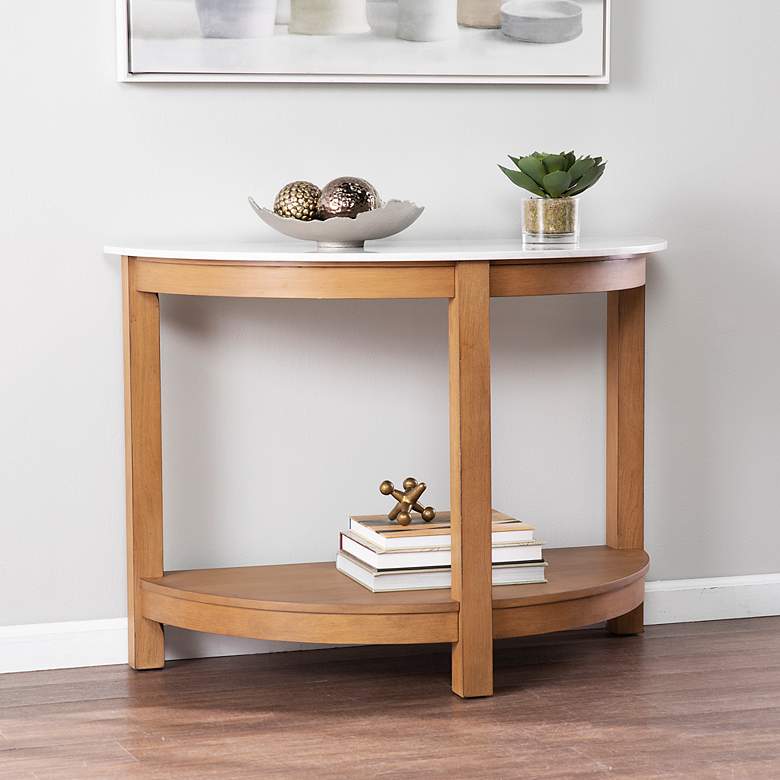 Chandlen 41 3/4&quot; White and Natural Demilune Console Table