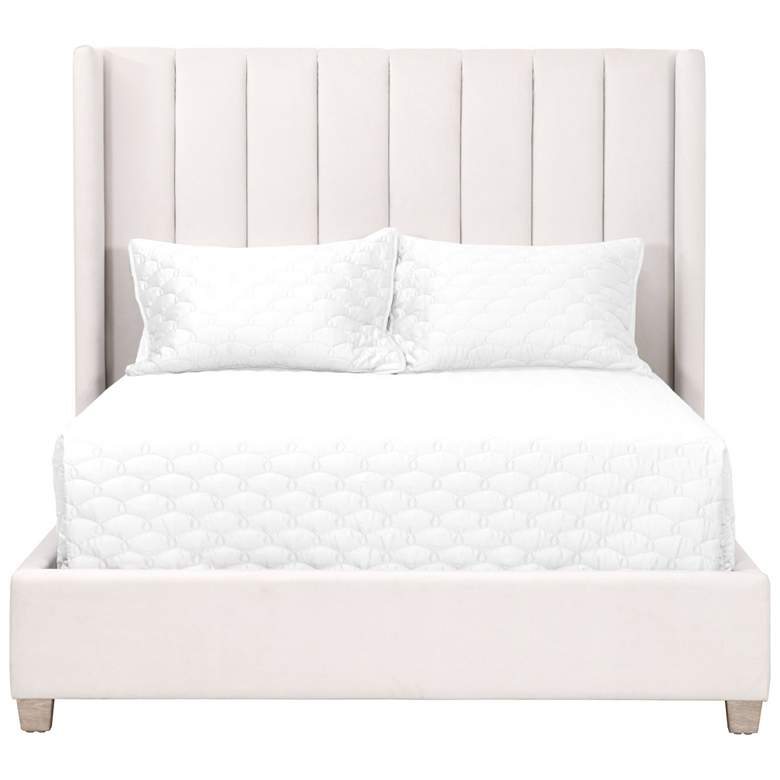 Image 1 Chandler Cal King Bed, Cream Velvet, Natural Gray Oak