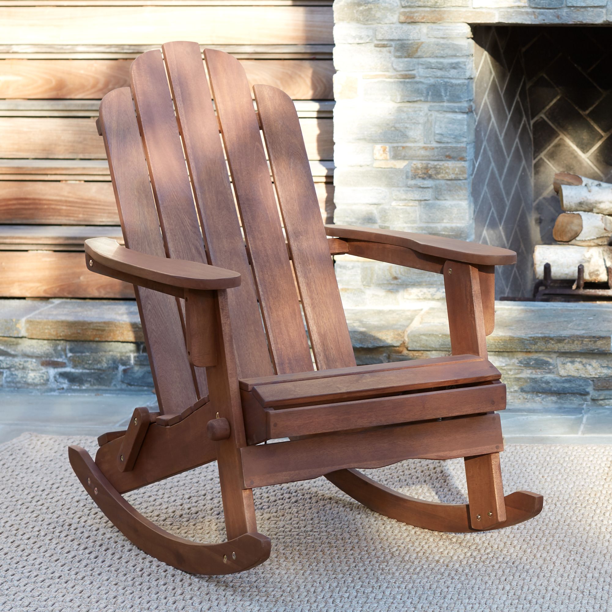 natural wood adirondack rocking chair