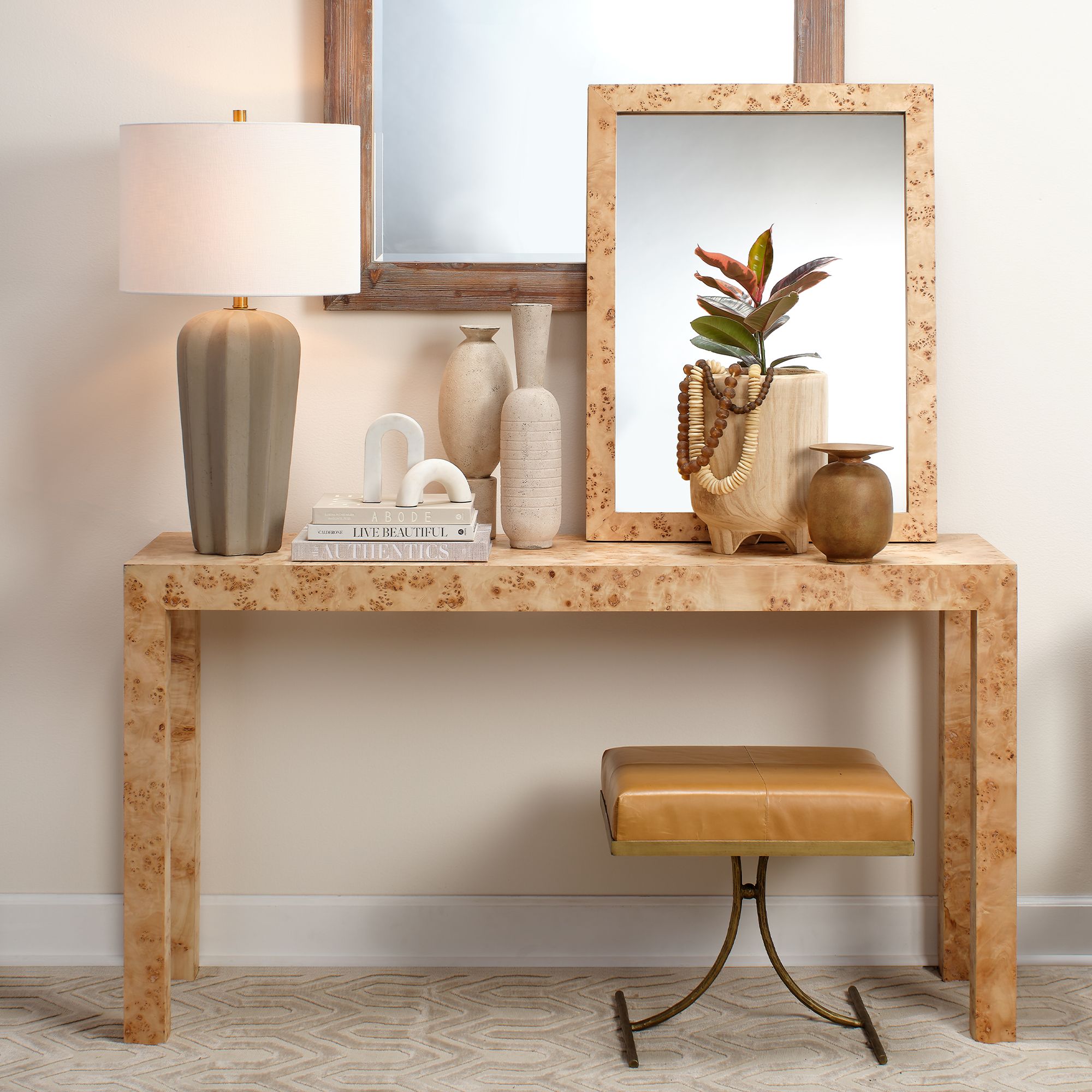 Chandler Natural Burl Wood 25" x 33" Rectangular Wall Mirror in scene