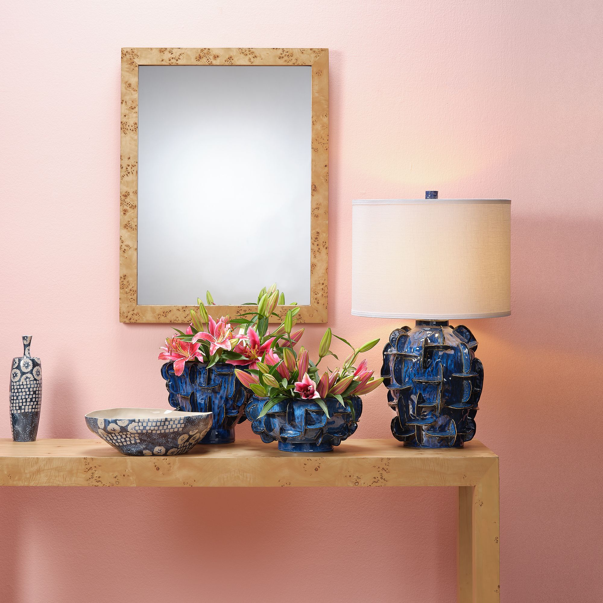 Chandler Natural Burl Wood 25" x 33" Rectangular Wall Mirror in scene
