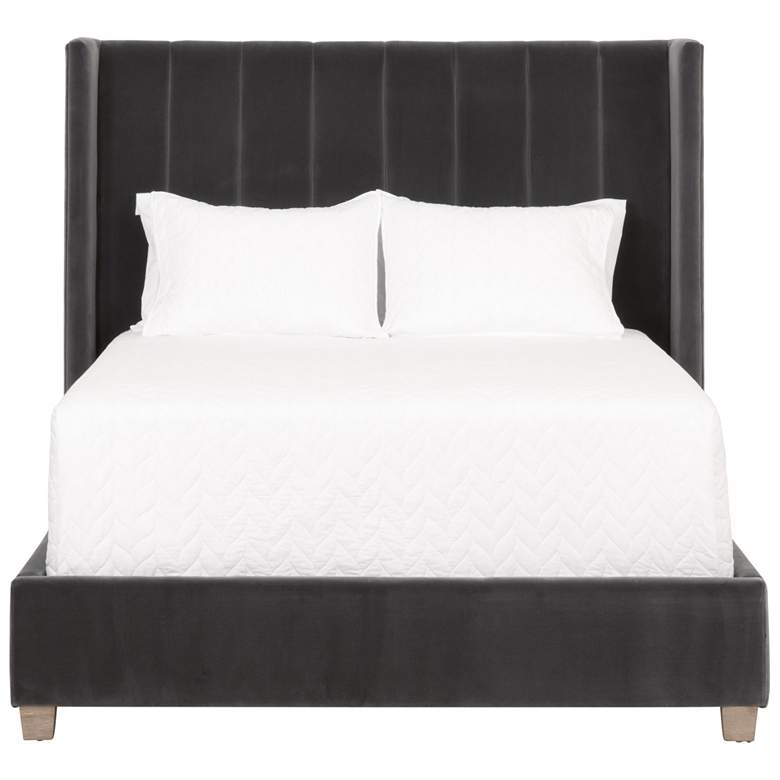 Image 1 Chandler Standard King Bed, Dark Dove Velvet, Natural Gray Oak