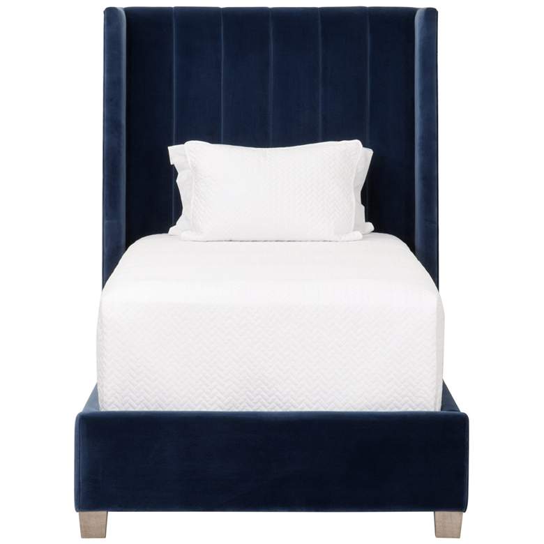 Image 1 Chandler Twin Bed, Denim Velvet, Natural Gray Oak